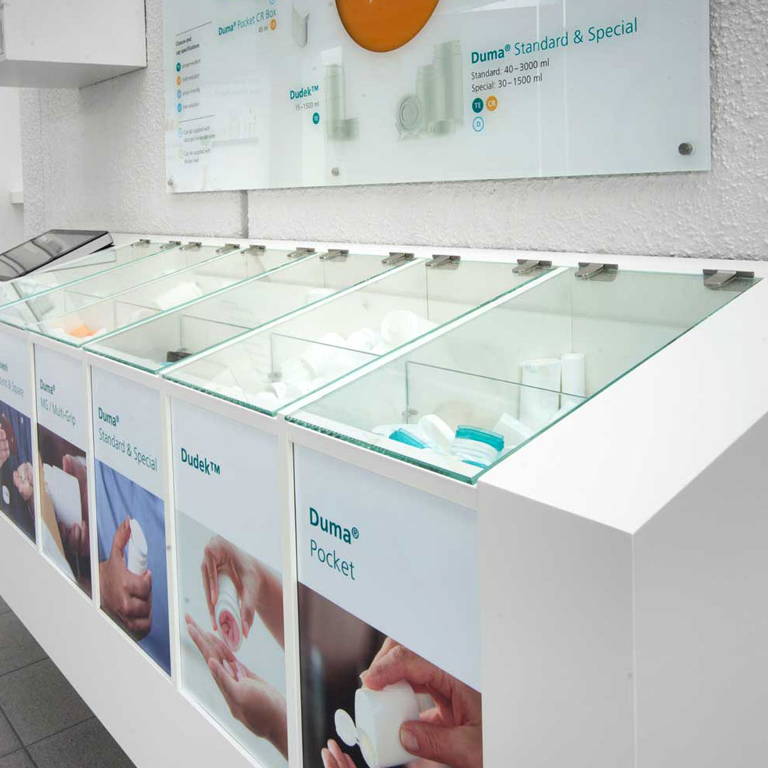 Gerresheimer display med produktinformation