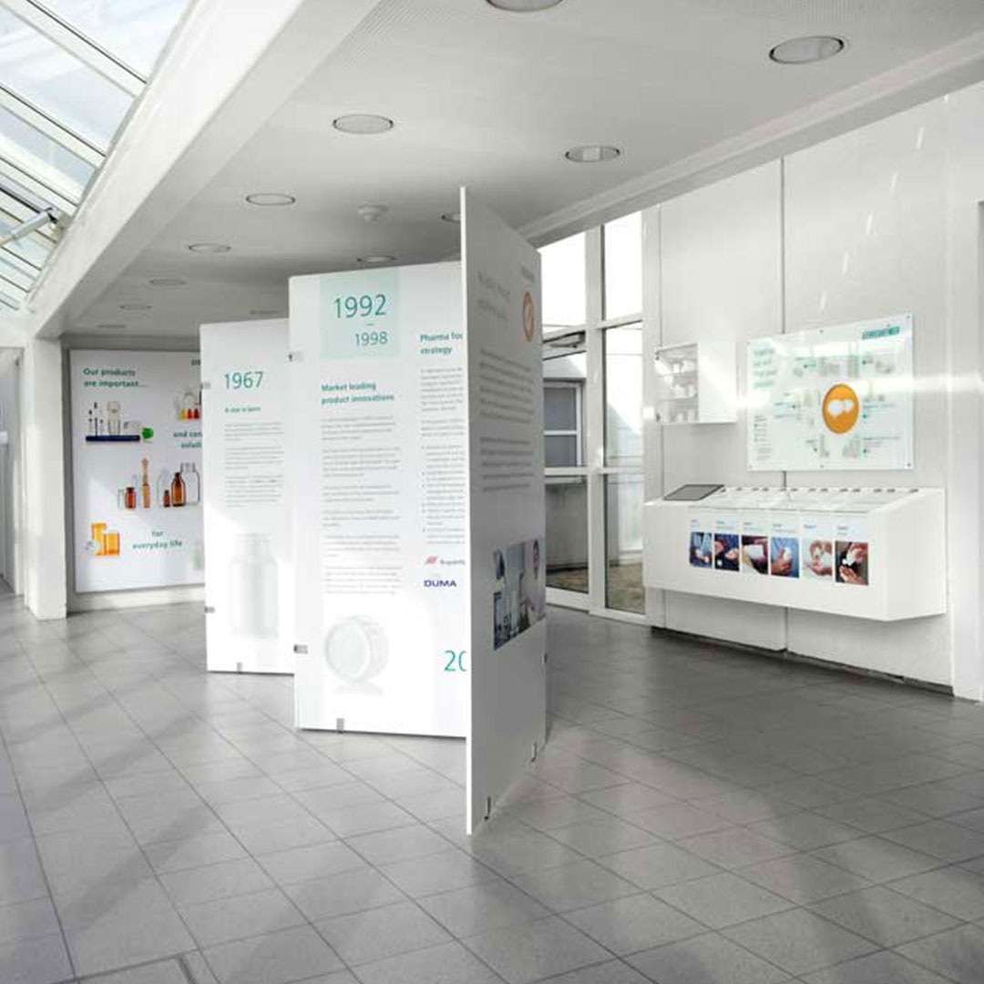 Gerresheimer informationsvæg og produktdisplay